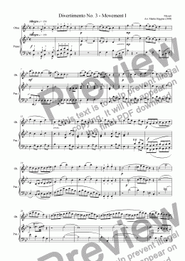 page one of Mozarts Divertimento No. 3 (I) For Oboe