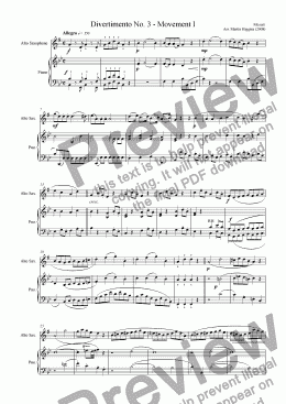 page one of Mozarts Divertimento No. 3 (I) For Eb Alto Saxophone
