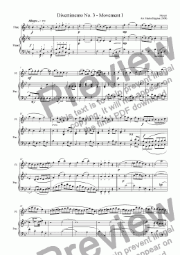page one of Mozarts Divertimento No. 3 (I) For Flute