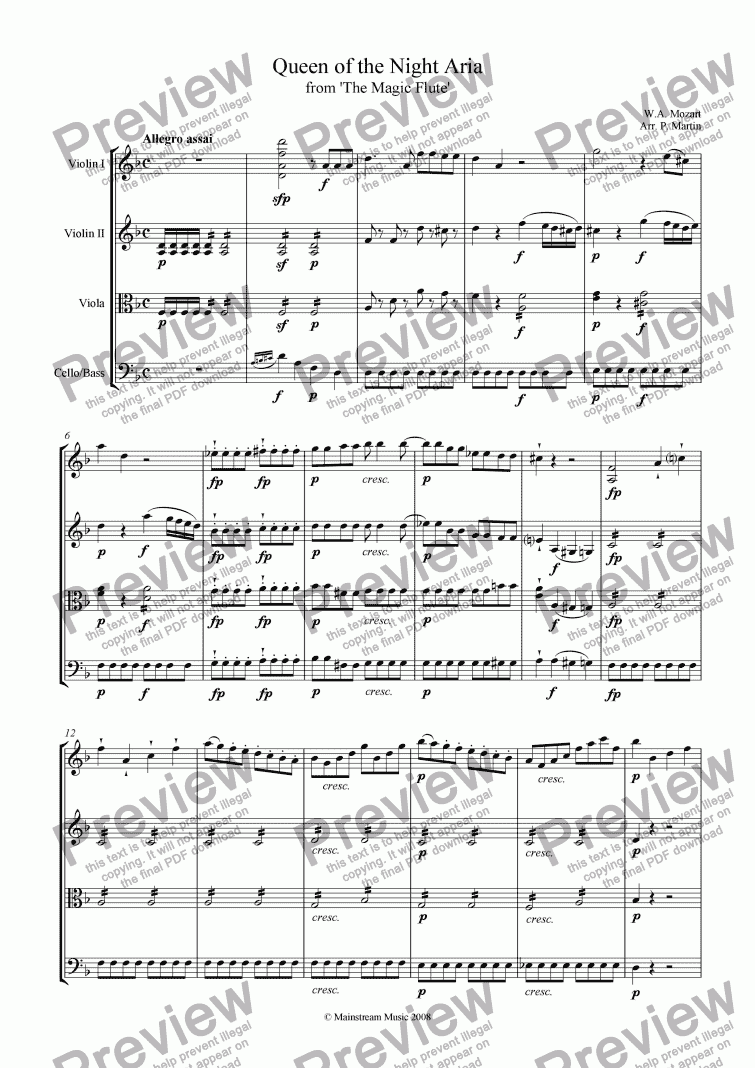 page one of Queen of the Night Aria from ’The Magic Flute’