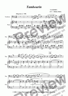 page one of Tambourin   (F.J.Gossec,  Trombone and Piano))
