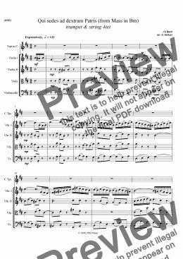 page one of Qui sedes ad dextram Patris, Bm Mass (trumpet & string 4tet)