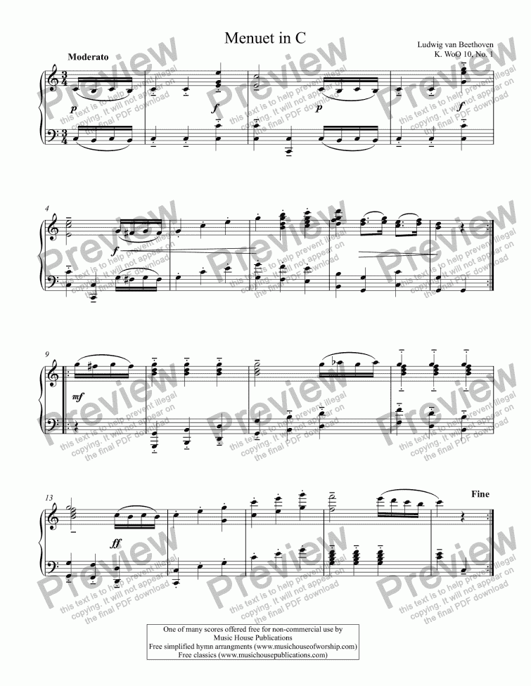 page one of Menuet in C, K. WoO 10, No. 1