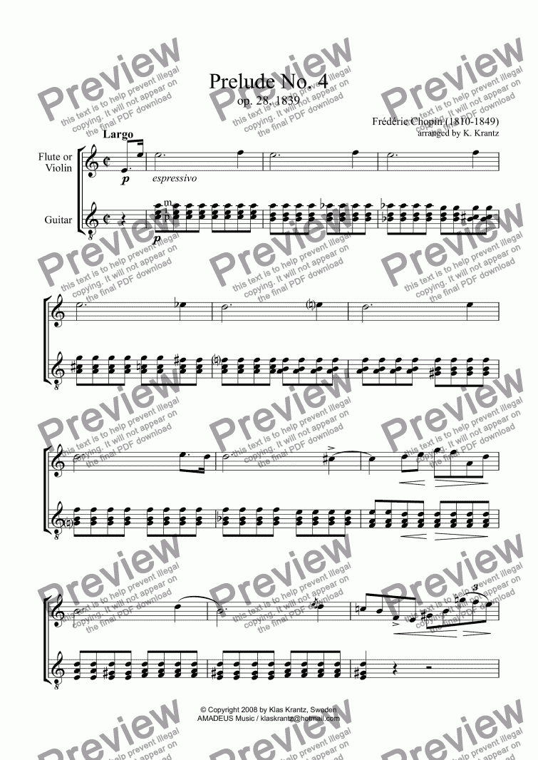 page one of Prelude No. 4 & 7 for violin or flute and guitar