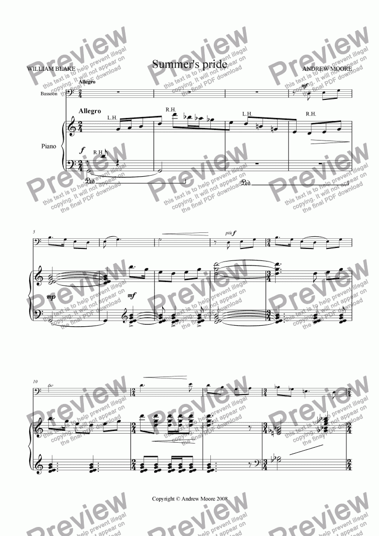 page one of ’Summer’s Pride’ for Bassoon & piano