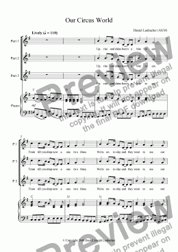 page one of Our Circus World (Version for 3-part Choir, pf, guitar chords)