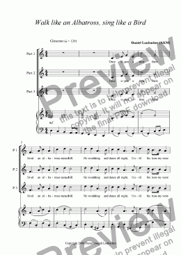 page one of Walk like an Albatross, sing like a Bird (three-part choir, piano)