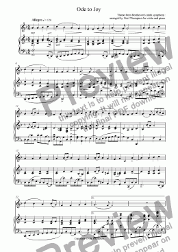 page one of Ode to Joy from Beethoven's 9th symphony:  violin & piano