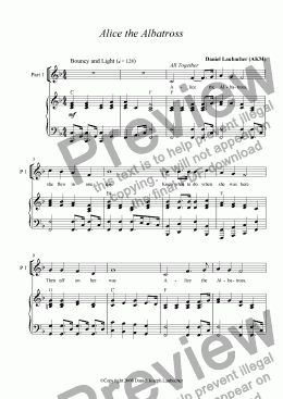 page one of Alice the Albatross (Divided choir, piano, guitar chords)