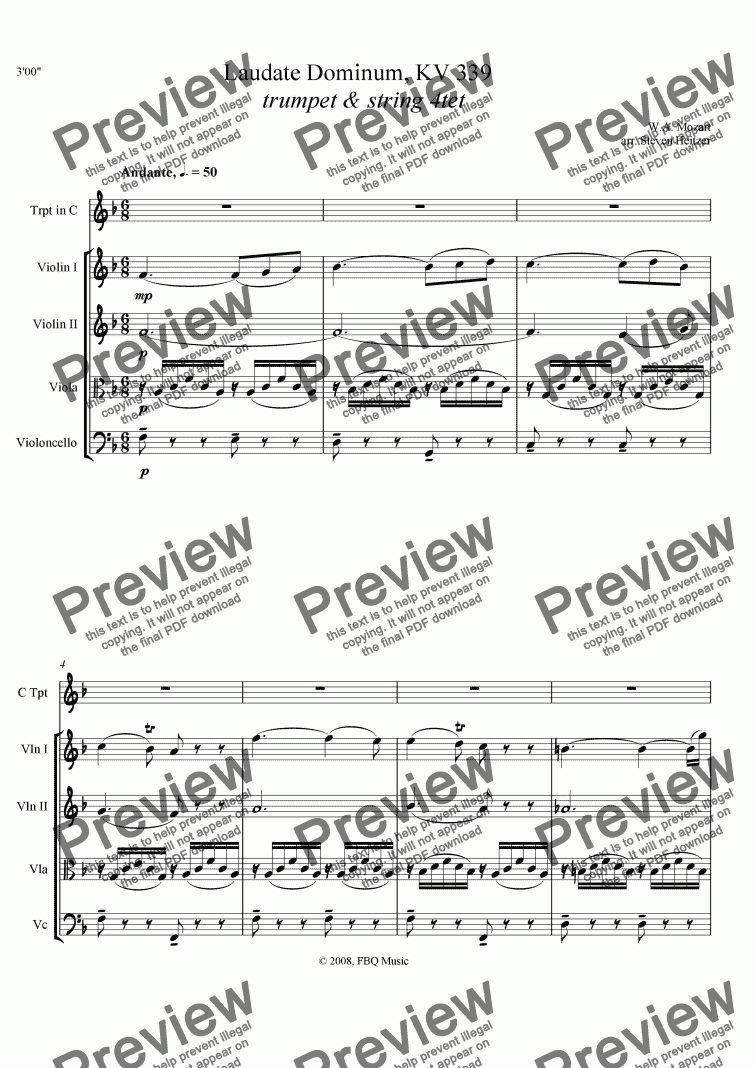 page one of Laudate Dominum, KV 339 (trumpet & string 4tet)