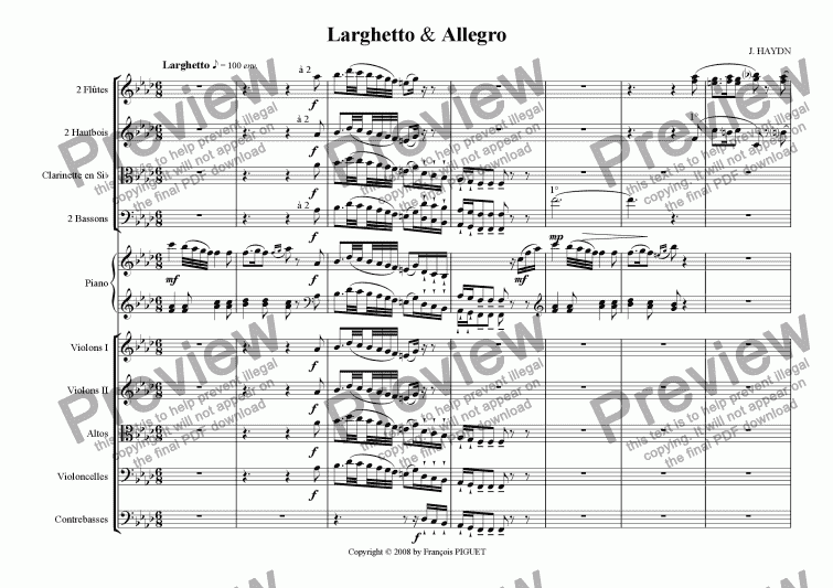 page one of J. HAYDN: Larghetto & Allegro for Piano and Chamber Orchestra