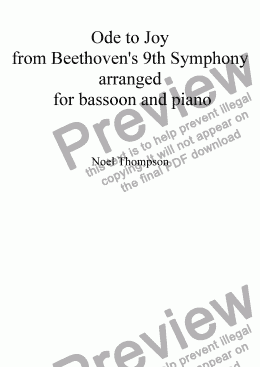 page one of Ode to Joy from Beethoven's 9th Symphony arranged for bassoon and piano
