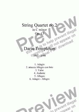 page one of String Quartet no. 2 in c Minor Op. 13, Mvt. 1, Adagio / Mvt. 2, Allegro con brio (attacca)