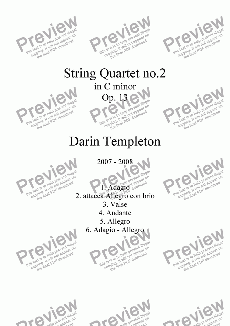page one of String Quartet no. 2 in c Minor Op. 13, Mvt. 3, Valse