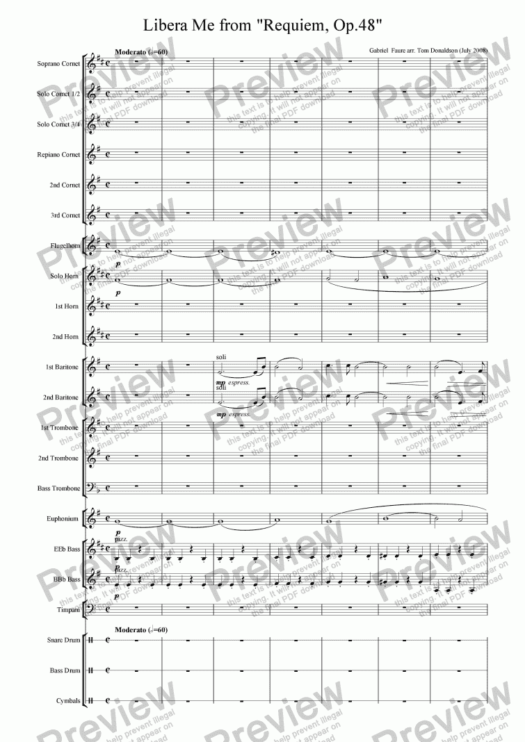 page one of BRASS BAND - Libera me from ’Requiem, Op.48’