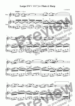 page one of Largo BWV 1017 for Flute and Harp