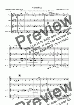page one of Grieg: Album-leaf (Op. 12, no 7) for flute choir (2fl, afl, bfl)