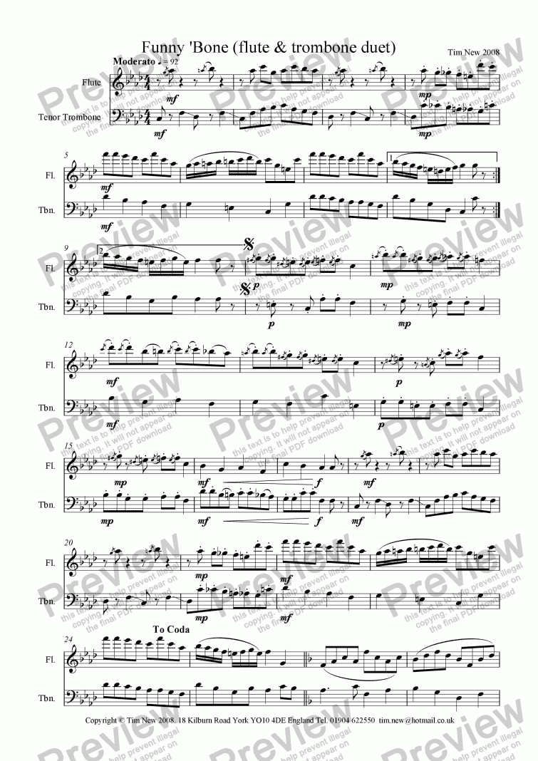 page one of Funny ’Bone (flute & trombone duet)