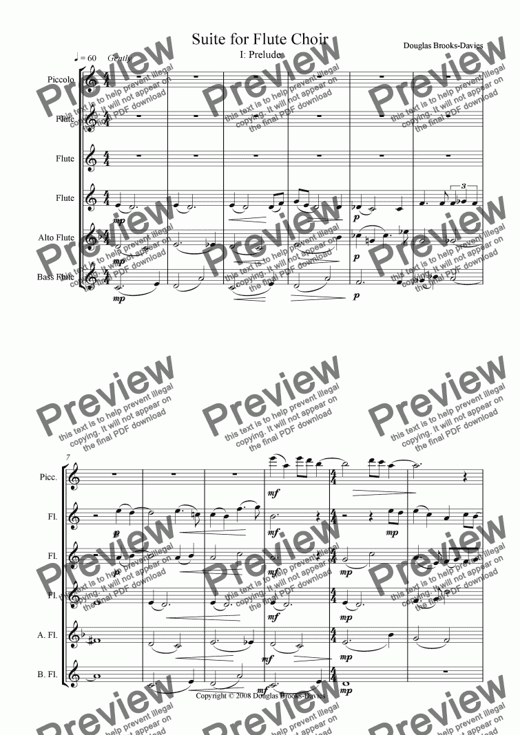 page one of Brooks-Davies: Suite for Flute Choir (picc., 3 fl, alto fl, bass fl)