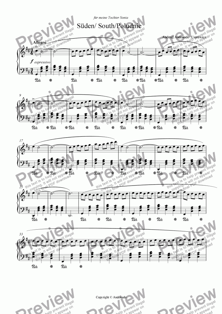 page one of Süden  / South piano version