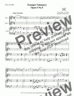 page one of Stanley Trumpet Voluntary for Two solo Oboes & Piano