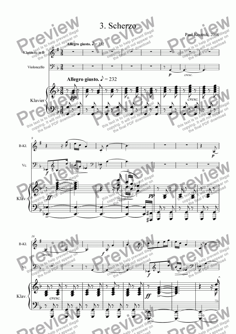 page one of Trio for Clarinet, Cello and Piano: 3. Scherzo