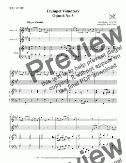 page one of Stanley Trumpet Voluntary for Two French Horns & Piano