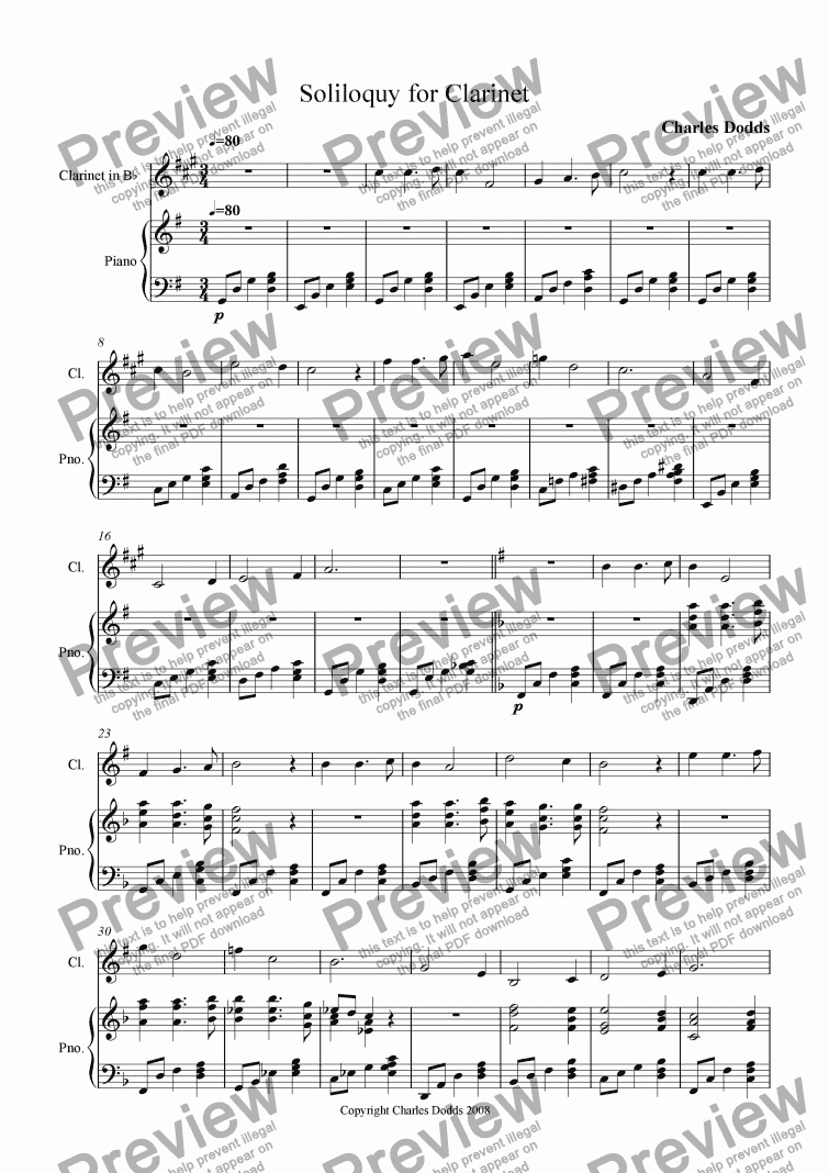 page one of Soliloquy for Clarinet