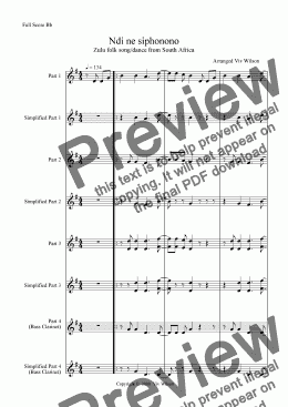 page one of ’NDI NE SIPHONONO’ for Bb Instruments. Polyphonic. (South African)