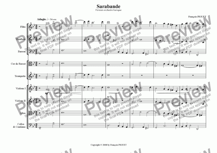 page one of Sarabande for chamber orchestra