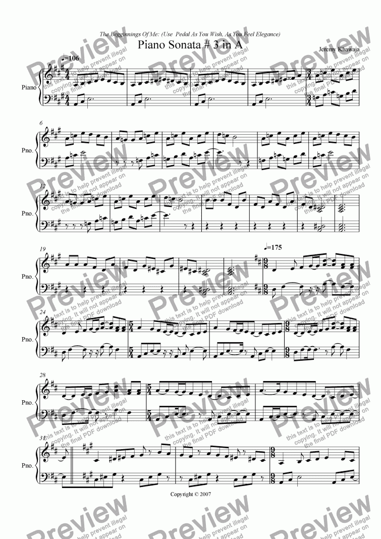 page one of Piece of Piano Sonata # 3