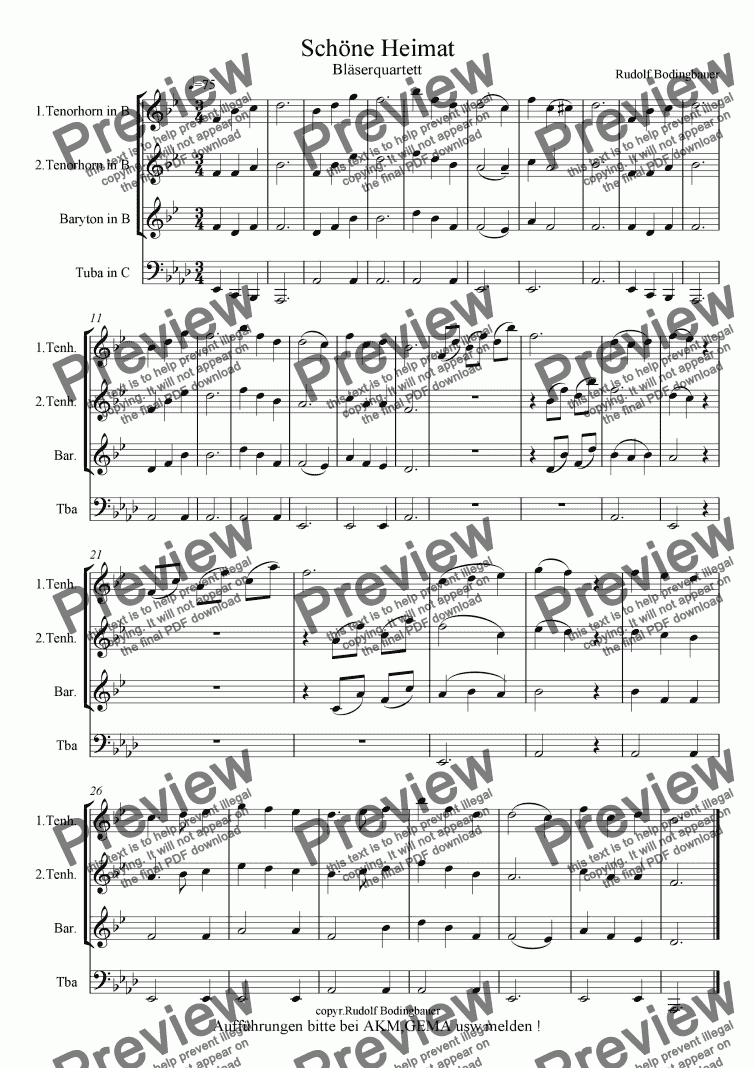 page one of Sch�ne Heimat (3 Tenorh�rner-Tuba)