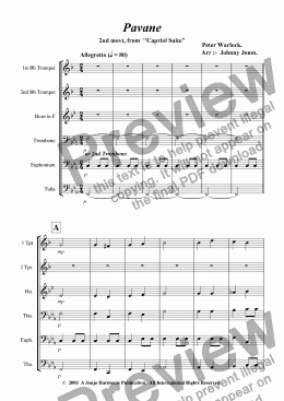 page one of Pavane No 2 from Capriol Suite  ( School, 6 Brass + )