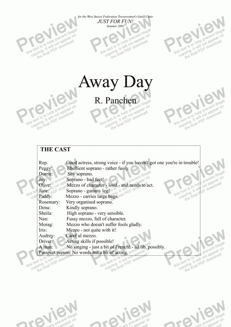page one of Away Day (a mini-musical for SSA Choir)