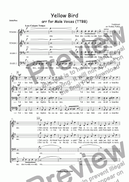 page one of Yellow Bird arr. for TTBB