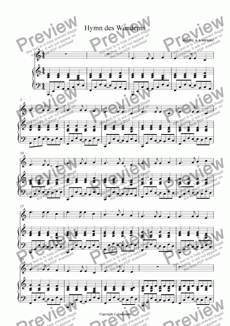 page one of Hymn of the walking (piano version)