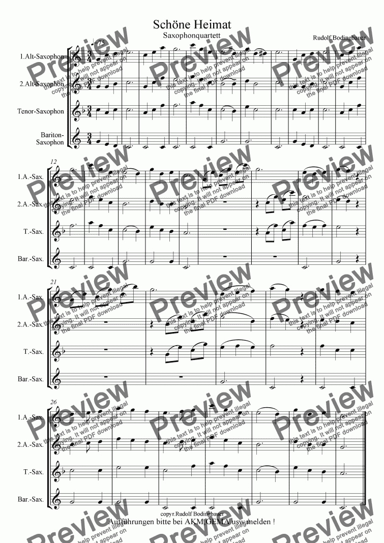 page one of Sch�ne Heimat (Saxophonquartett)