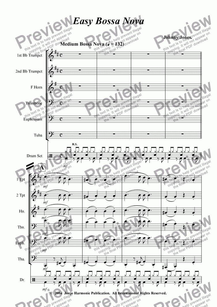 page one of Easy Bossa Nova   (  6+  Brass and Drums )