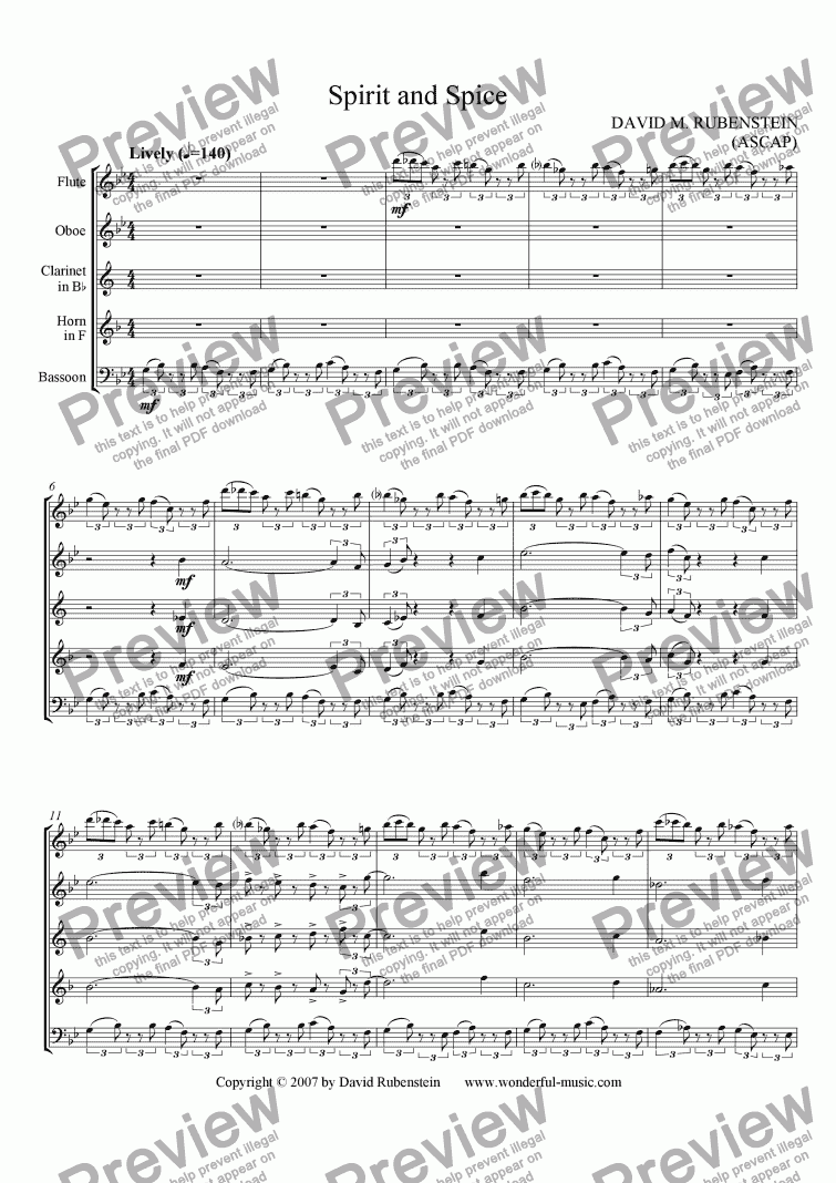 page one of Spirit and Spice (for woodwind quintet)