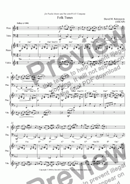 page one of Folk Tunes (piano, flute, tuba, violin)