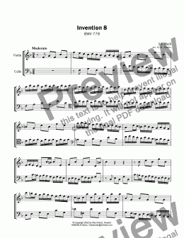 page one of Invention 8 BWV 779 for violin and cello