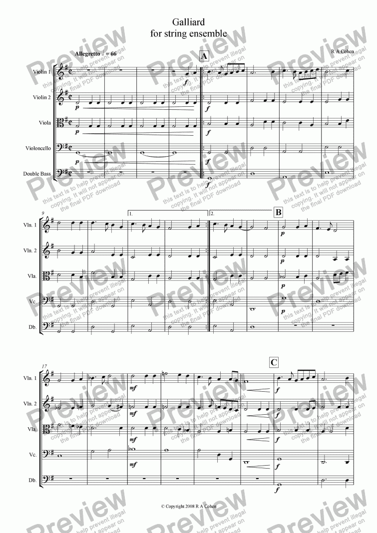 page one of GALLIARD - for string ensemble