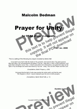 page one of Prayer for Unity