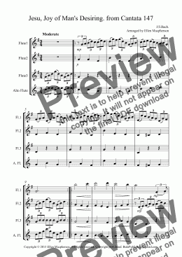 page one of Jesu, Joy of Man’s Desiring Cantata 147 - arranged for Flute Quartet