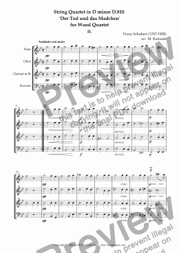 page one of Quartet in D minor D.810  ’Der Tod und das Madchen’ for Wood Quartet