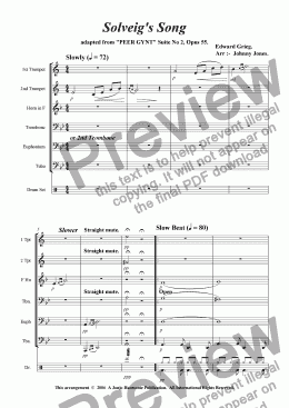 page one of Solveig's Song  ( Slow Beat and Jazz Waltz  6 + Brass and Drums )