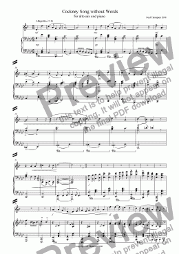 page one of Cockney Song Without Words No.3 - Alto Sax & Piano - now with sax part