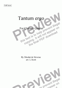 page one of Tantum ergo for Clarinet Quartet
