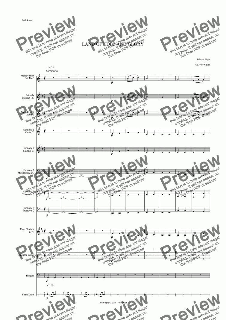 page one of LAND Of HOPE AND GLORY  incl. Tenoroon & Mini Bassoon parts.