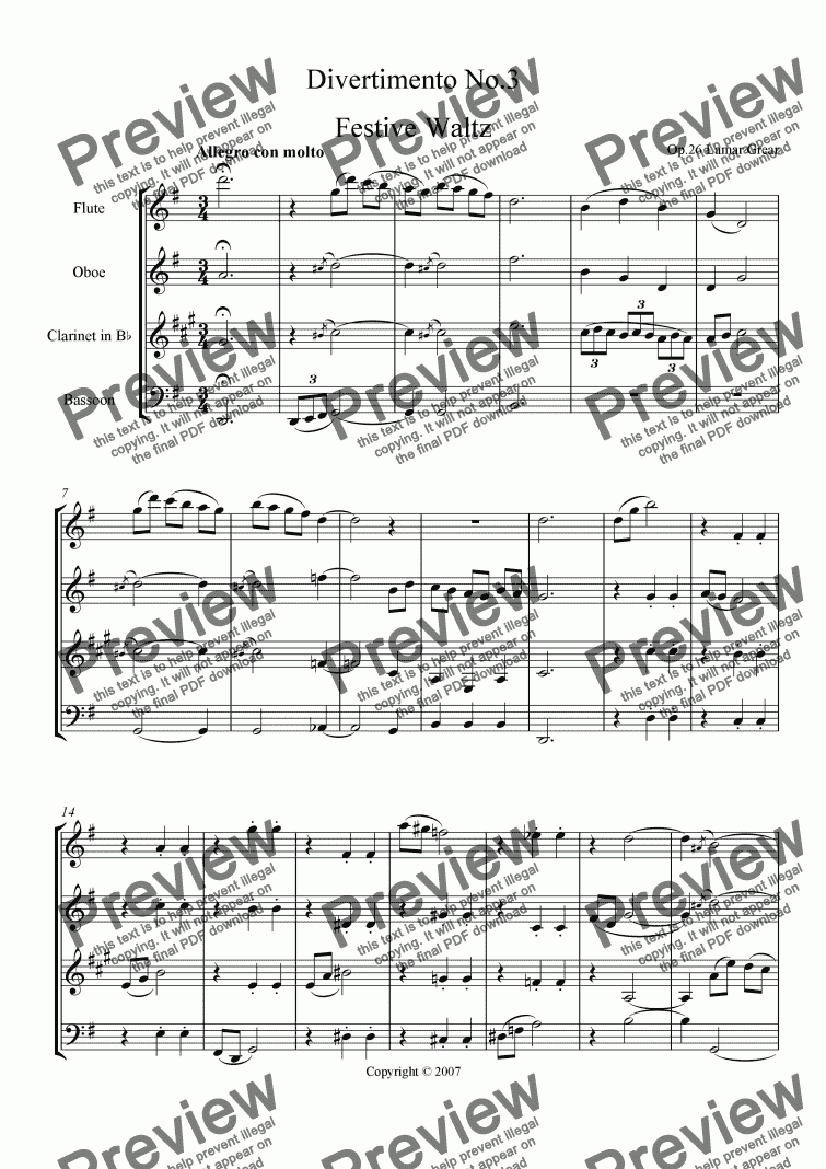 page one of Divertimento No.3 Op.26